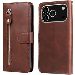 Mobigear Zipper iPhone 17 Pro Hülle Klapphülle Geldbörse - Braun