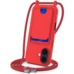 Mobigear Lanyard Card iPhone 17 Silikon Handykette mit Kartenhalter - Rot