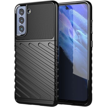 Mobigear Groove Samsung Galaxy S21 FE Hülle Flexibles TPU Backcover - Schwarz
