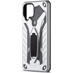 Mobigear Armor Stand Samsung Galaxy A12 Hardcase Backcover Shockproof mit Ständer - Silber