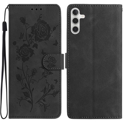 Mobigear Flowers Samsung Galaxy A17 Hülle Klapphülle Geldbörse - Schwarz
