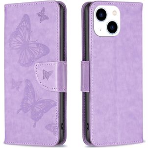Mobigear Butterfly iPhone 15 Hülle Klapphülle Geldbörse - Lila