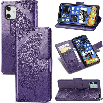 Mobigear Butterfly iPhone 12 Hülle Klapphülle Geldbörse - Lila