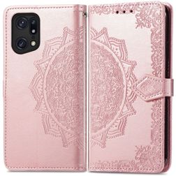Mobigear Mandala OPPO Find X5 Pro Hülle Klapphülle Geldbörse - Roségold