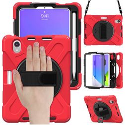 Mobigear SureGrip XGuard iPad Mini 7 (2024) Hülle Kunststoff,Silikon Backcover + Stifthalter + Schulterträger + Ständer - Rot