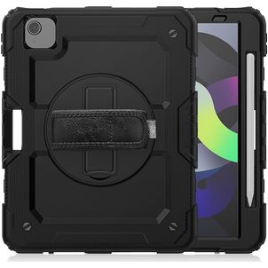 Mobigear SureGrip Xtreme iPad Air 5 (2022) Hülle Kunststoff,Silikon Backcover + Stifthalter + Schulterträger + Ständer - Schwarz