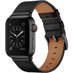 Mobigear Firenze Leder Apple Watch Armband Dornschließe - 49/46/45/44 mm - Schwarz