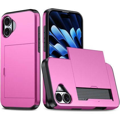 Mobigear Card iPhone 18 Hülle Hardcase Backcover Stoßfest mit Kartenhalter - Rose Red
