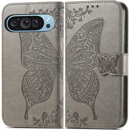 Mobigear Butterfly Google Pixel 9 Hülle Klapphülle Geldbörse - Grau