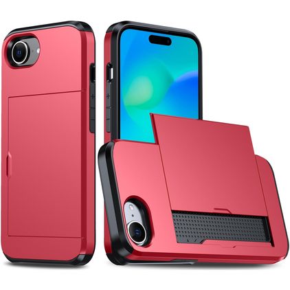 Mobigear Card iPhone 16e Hülle Hardcase Backcover Stoßfest mit Kartenhalter - Rot