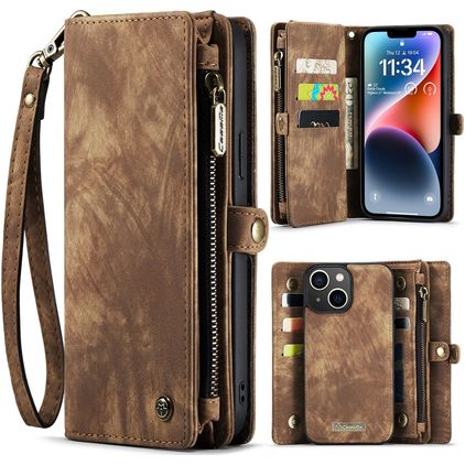 Caseme 008 iPhone 15 Plus Hülle Abnehmbare 2in1 Klapphülle Geldbörse - Braun