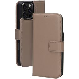 Mobiparts iPhone 16 Pro Max MagSafe Hülle Echtes Leder Abnehmbare 2in1 Klapphülle Geldbörse - Taupe