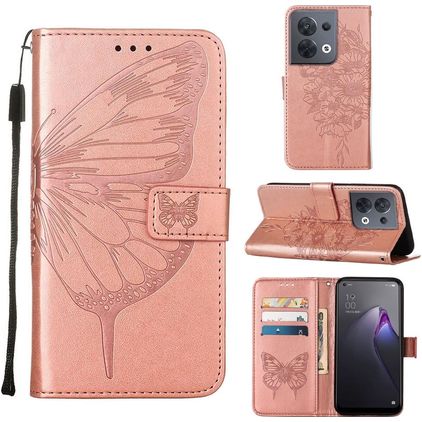 Mobigear Butterfly OPPO Reno 8 5G Hülle Klapphülle Geldbörse - Roségold