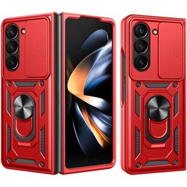 Mobigear Armor Ring Cam Slide Samsung Galaxy Z Fold 7 Hülle Hardcase Backcover Stoßfest mit Ringhalter und Kamera Slider - Rot
