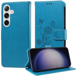 Mobigear Flowers Samsung Galaxy S25 Plus Hülle Klapphülle Geldbörse - Blau