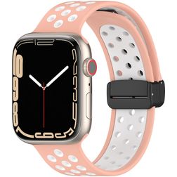 Mobigear Sport Plus Mag Silikon Apple Watch Armband Magnetverschluss - 49/46/45/44 mm - Weiß / Pink