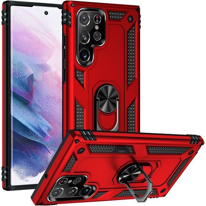 Mobigear Armor Ring Samsung Galaxy S23 Ultra Hülle Hardcase Backcover Stoßfest mit Ringhalter - Rot