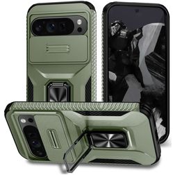 Mobigear Armor Ring Cam Slide Google Pixel 9 Pro XL Hardcase Backcover Shockproof mit Ringhalter und Kamera-Slider - Grün