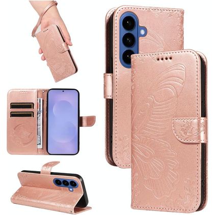 Mobigear Butterfly Samsung Galaxy S26 Plus Hülle Klapphülle Geldbörse - Roségold