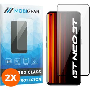 Mobigear Premium Realme GT Neo 3T Panzerglas Gehärtetes Glas Displayschutz - Hüllenfreundlich - Schwarz (2er Pack)