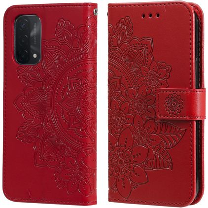 Mobigear Flowers OPPO A74 5G Hülle Klapphülle Geldbörse - Rot