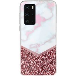 Mobigear Marble Huawei P40 Hülle Flexibles TPU Backcover - Weiß / Roségold