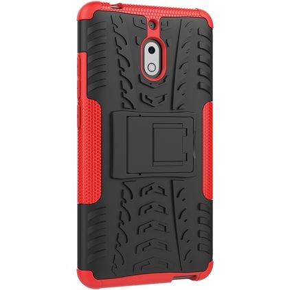 Mobigear Tire Nokia 2.1 Hülle Hardcase Backcover Stoßfest mit Ständer - Schwarz / Rot