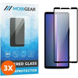 Mobigear Premium Sony Xperia 5 V Panzerglas Gehärtetes Glas Displayschutz - Hüllenfreundlich - Schwarz (3er Pack)