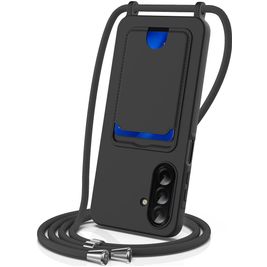 Mobigear Lanyard Card Samsung Galaxy A37 Silikon Handykette mit Kartenhalter - Schwarz