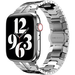 Mobigear Elegance Link Edelstahl Apple Watch Armband Faltschließe - 49/46/45/44 mm - Silber