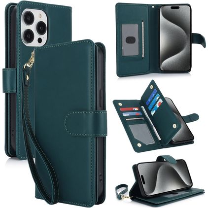 Mobigear Wallet iPhone 15 Pro Hülle Klapphülle Geldbörse - Grün