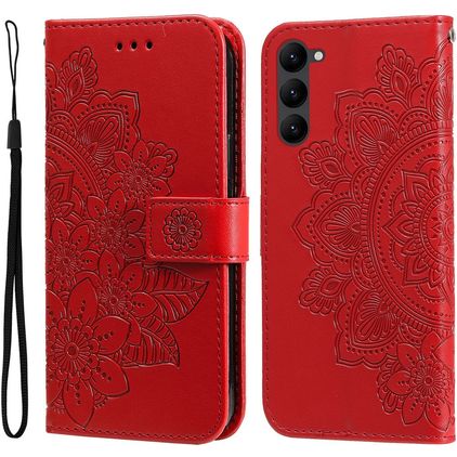 Mobigear Flowers Samsung Galaxy S23 Hülle Klapphülle Geldbörse - Rot