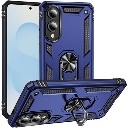 Mobigear Armor Ring Samsung Galaxy S25 Edge Hülle Hardcase Backcover Stoßfest mit Ringhalter - Blau