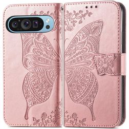 Mobigear Butterfly Google Pixel 9 Hülle Klapphülle Geldbörse - Roségold