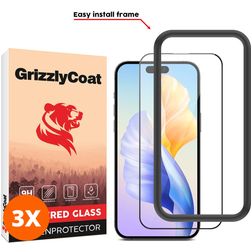 GrizzlyCoat Easy Fit iPhone 15 Panzerglas Gehärtetes Glas Displayschutz - Hüllenfreundlich + Applikator - Schwarz (3er Pack)