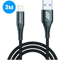 Mobigear Nylon USB-A auf Apple Lightning Kabel 3 Meter - Schwarz