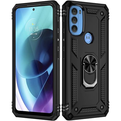 Mobigear Armor Ring Motorola Moto G71 5G Hülle Hardcase Backcover Stoßfest mit Ringhalter - Schwarz