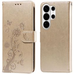 Mobigear Flowers Samsung Galaxy S26 Ultra Hülle Klapphülle Geldbörse - Gold