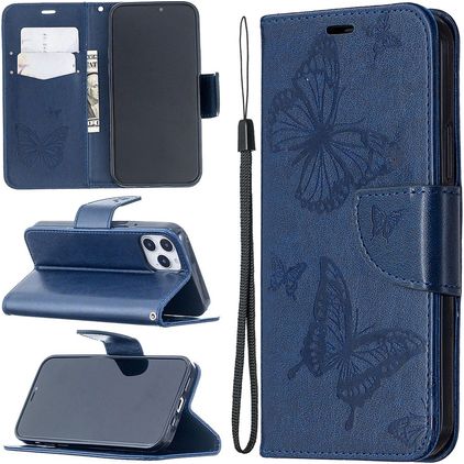 Mobigear Butterfly iPhone 12 Pro Hülle Klapphülle Geldbörse - Blau