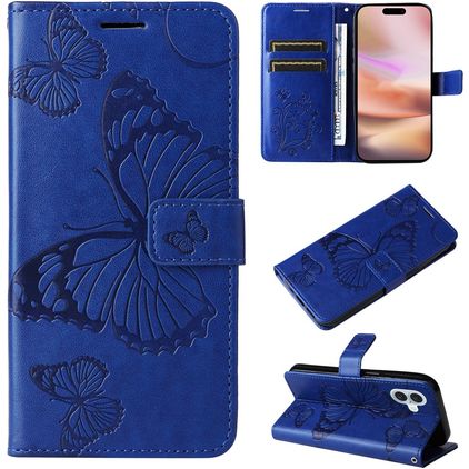 Mobigear Butterfly iPhone 16 Plus Hülle Klapphülle Geldbörse - Blau