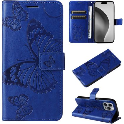 Mobigear Butterfly iPhone 16 Pro Max Hülle Klapphülle Geldbörse - Blau