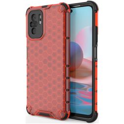 Mobigear Honeycomb Xiaomi Redmi Note 10 4G Hülle Hardcase Backcover Stoßfest - Rot