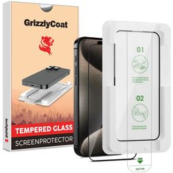 GrizzlyCoat AlignPro iPhone 15 Pro Max Panzerglas Gehärtetes Glas Displayschutz - Hüllenfreundlich + Applikator - Schwarz