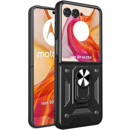Mobigear Armor Ring Motorola Razr 50 Ultra Hülle Hardcase Backcover Stoßfest mit Ringhalter - Schwarz