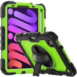 Mobigear SureGrip Xtreme iPad Mini 7 (2024) Hülle Kunststoff,Silikon Backcover + Stifthalter + Schulterträger + Ständer - Schwarz / Grün