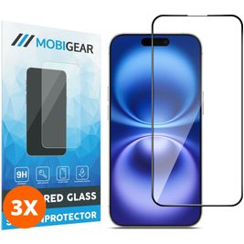 Mobigear Premium iPhone 16 Panzerglas Gehärtetes Glas Displayschutz - Hüllenfreundlich - Schwarz (3er Pack)