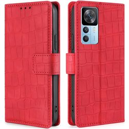 Mobigear Croco Xiaomi 12T Pro Hülle Klapphülle Geldbörse - Rot