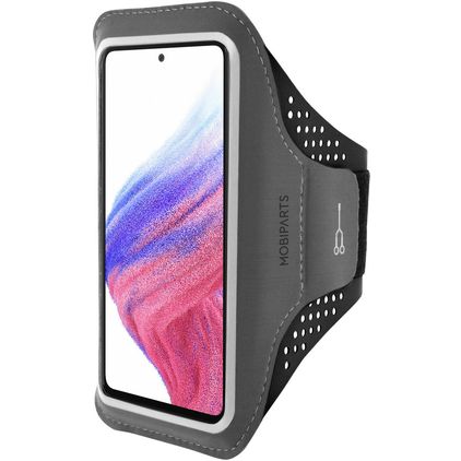 Mobiparts Comfort Fit Handyhalterung Joggen Samsung Galaxy A53 Sporthülle Neopren Sportarmband - Schwarz