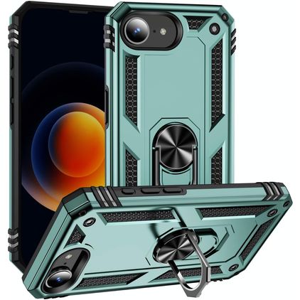 Mobigear Armor Ring iPhone 16e Hülle Hardcase Backcover Stoßfest mit Ringhalter - Grün