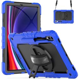 Mobigear SureGrip Xtreme Samsung Galaxy Tab S9 FE Plus Hülle Kunststoff,Silikon Backcover + Stifthalter + Schulterträger + Ständer - Dunkelblau